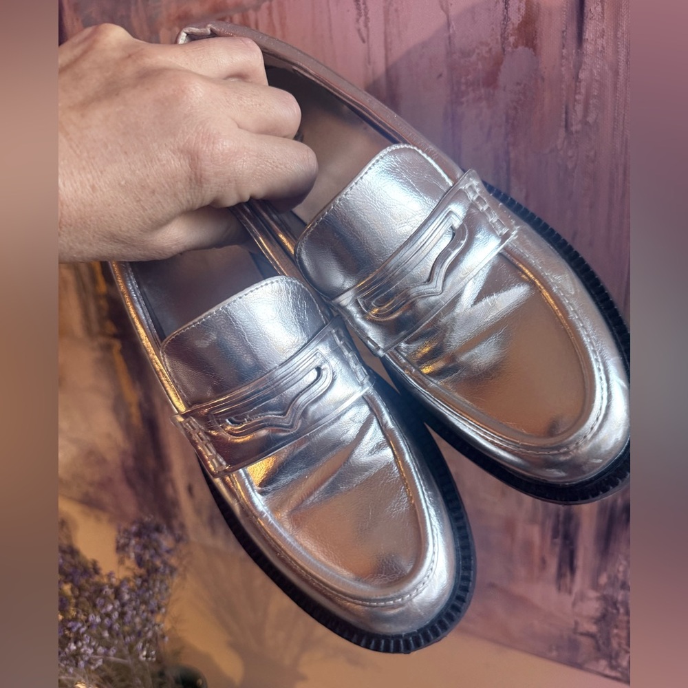 Metallic Silver Women's Loafers